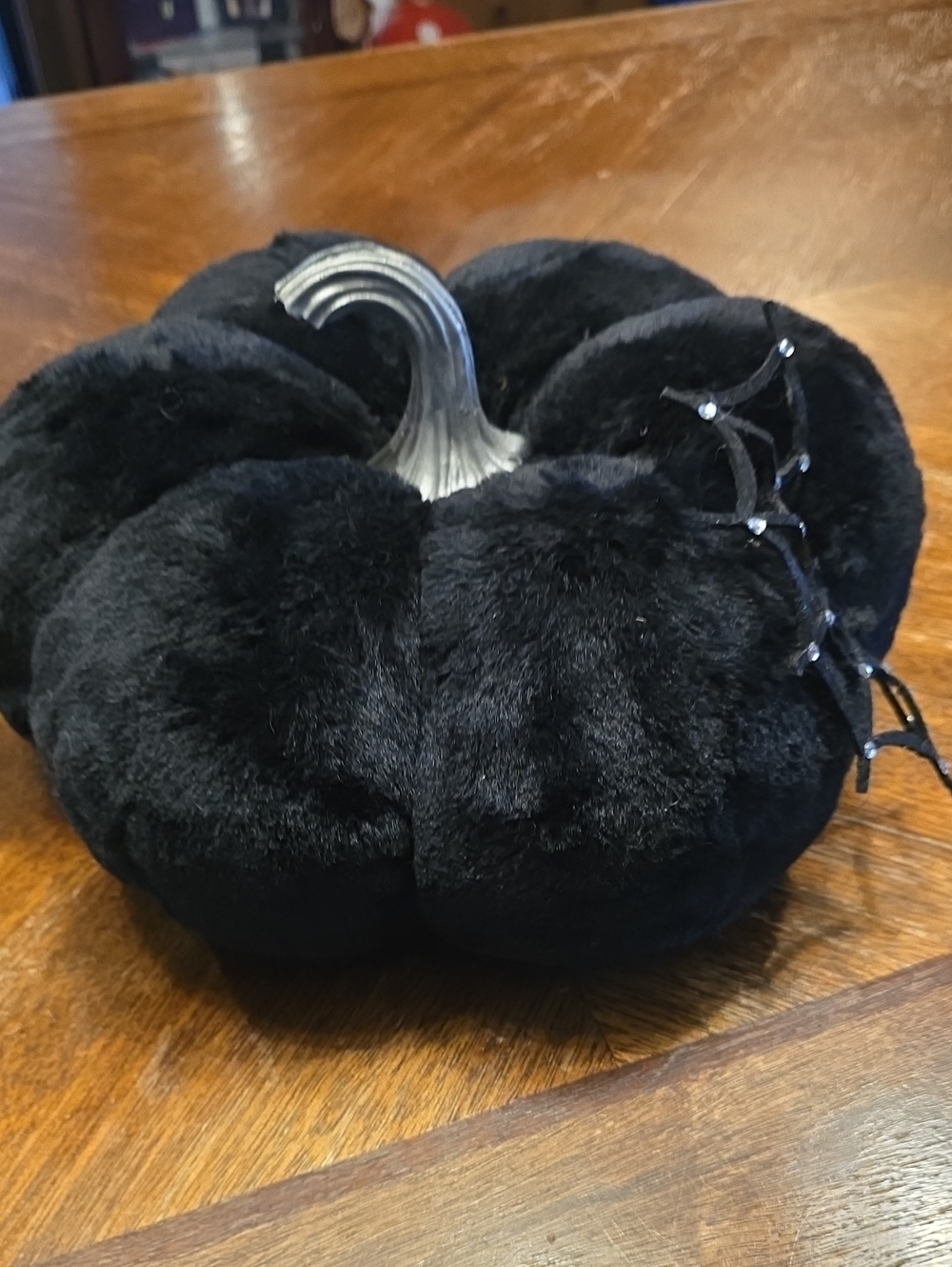 Black Plush Decorative Pumpkin Accent